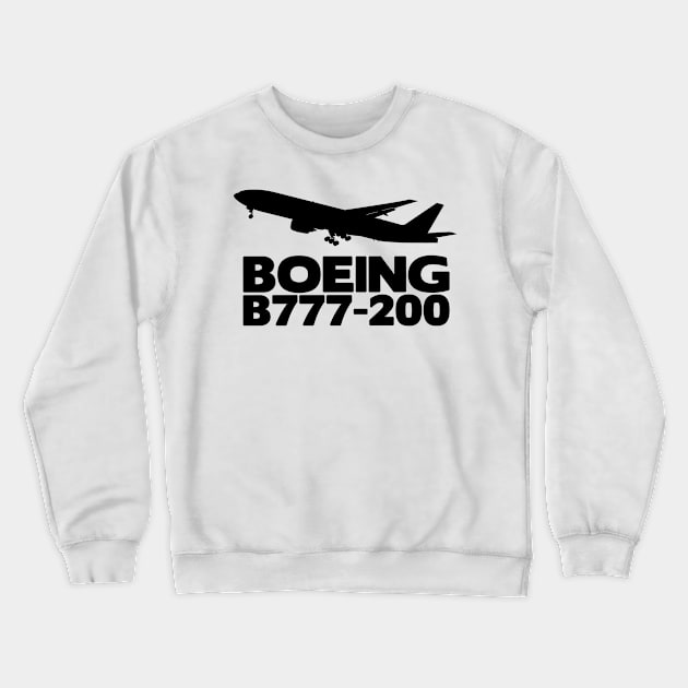 Boeing B777-200 Silhouette Print (Black) Crewneck Sweatshirt by TheArtofFlying